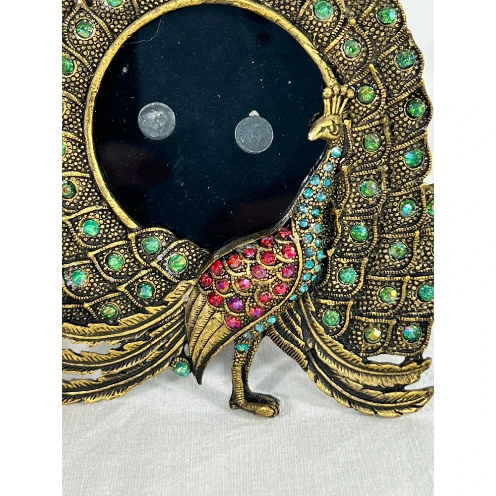 Pier 1 Imports Peacock Picture Frame‎ Rhinestones Cast Metal Desk Frame Bird
